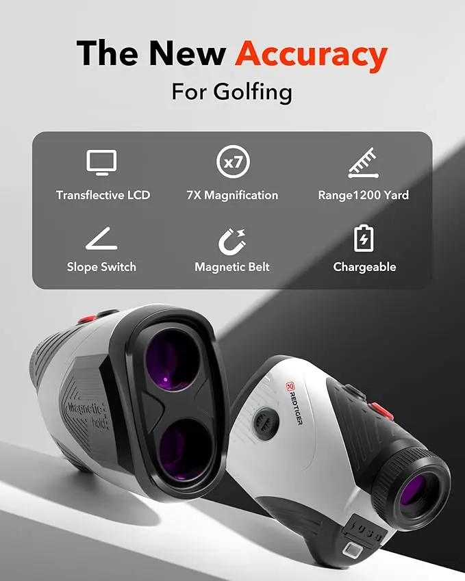 REDTIGER Golf Rangefinder with Slope, 1200 Yards Laser Range Finder Golfing, 7X Magnification, Flag Pole Locking Vibration, Rechargeable Range Finders with Magnet Stripe, GolfVue Series 1 image 2