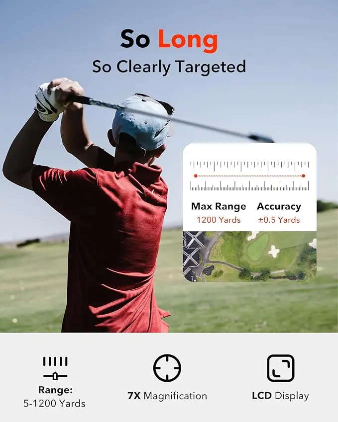 REDTIGER Golf Rangefinder with Slope, 1200 Yards Laser Range Finder Golfing, 7X Magnification, Flag Pole Locking Vibration, Rechargeable Range Finders with Magnet Stripe, GolfVue Series 1 image 3
