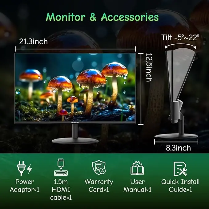 SANSUI Computer Monitor 24 inch IPS Eye Care 1080P Display HDMI,VGA Ports with 178° Viewing Angle/Frame-Less/Tilt/VESA Compatible for Office and Home image 7