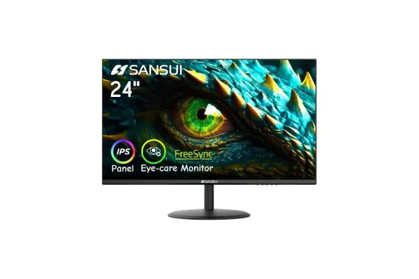 SANSUI Computer Monitor 24 inch IPS Eye Care 1080P Display HDMI,VGA Ports with 178° Viewing Angle/Frame-Less/Tilt/VESA Compatible for Office and Home image