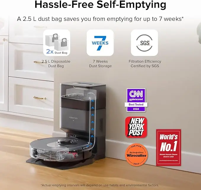 roborock Q5 Max+ Robot Vacuum with Self-Empty Dock, Upgraded from Q5+, 5500 Pa Suction, DuoRoller Brush, Hands-Free Cleaning for up to 7 Weeks, PreciSense LiDAR Navigation, App & Voice Control image 3