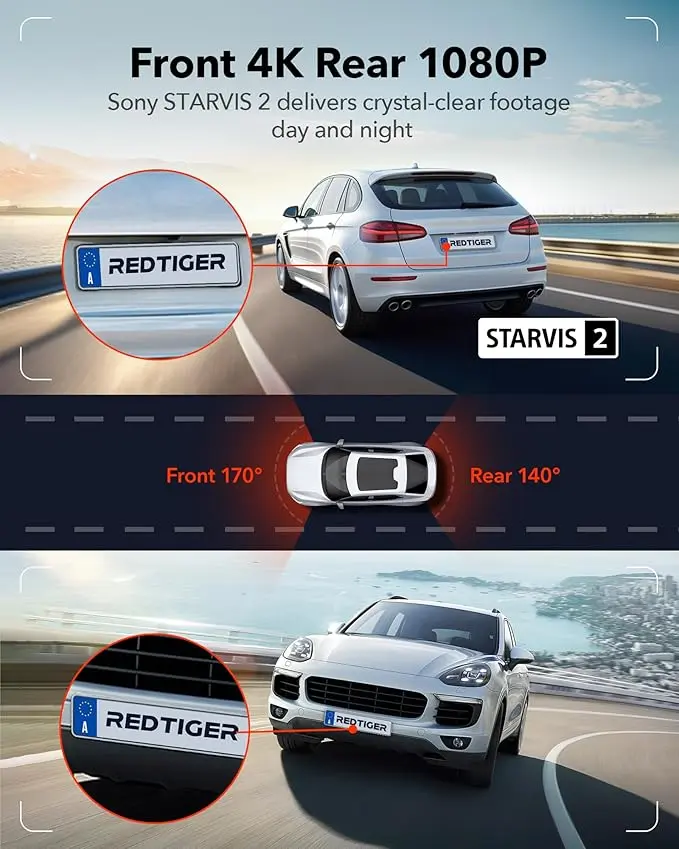 REDTIGER 4K Dash Cam Front and Rear, STARVIS 2 Sensor, Touch Screen 3.18", 128GB Card Included, Voice Control, 5.8GHz WiFi Car Dash Camera, GPS, Night Vision, Emergency Lock, Parking Mode (F7N Touch) image 2