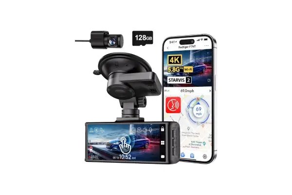 REDTIGER 4K Dash Cam Front and Rear, STARVIS 2 Sensor, Touch Screen 3.18", 128GB Card Included, Voice Control, 5.8GHz WiFi Car Dash Camera, GPS, Night Vision, Emergency Lock, Parking Mode (F7N Touch) image
