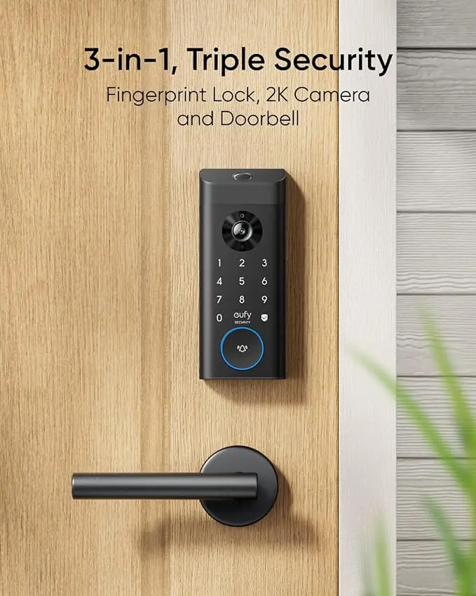eufy Security Video Smart Lock E330, 3-in-1 Camera+Doorbell+Fingerprint Keyless Entry Door Lock, Smart Built-in Wi-Fi Deadbolt for Front Door, Auto Lock, App Remote Control, Easy Installation image 2