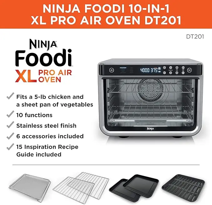 Ninja Air Fryer & Toaster Oven | Foodi Series, XL Pro Air Oven Kitchen Countertop Convection | 10-in-1 Functions | Fits a 5-lb Chicken & Sheet Pan of Vegetables | 1800 Watts | Stainless Steel | DT201 image 2