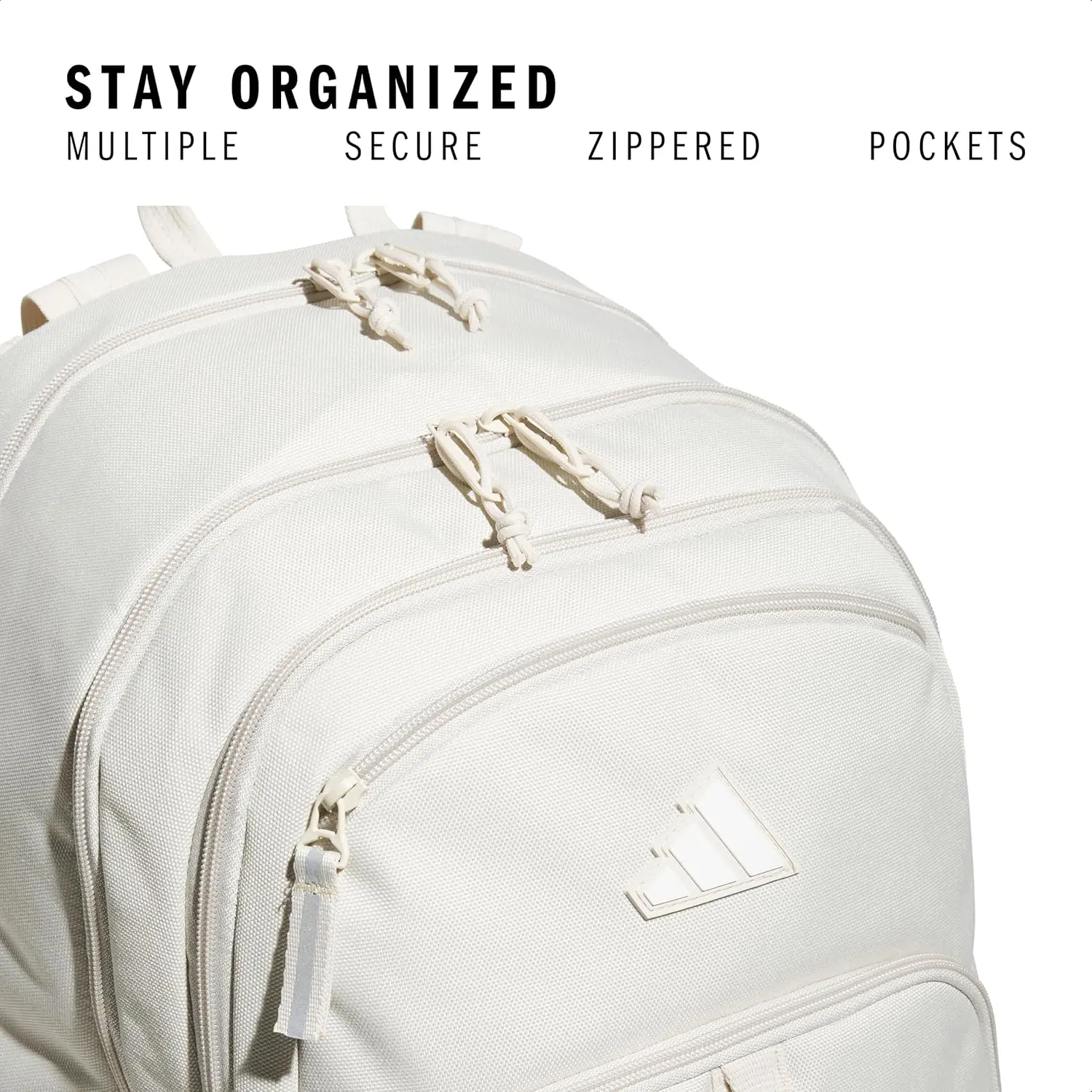 adidas Prime Backpack for Work, Travel Bag for Women and Men with Padded Compartment for Laptop, Alumina Beige/White, One Size image 3