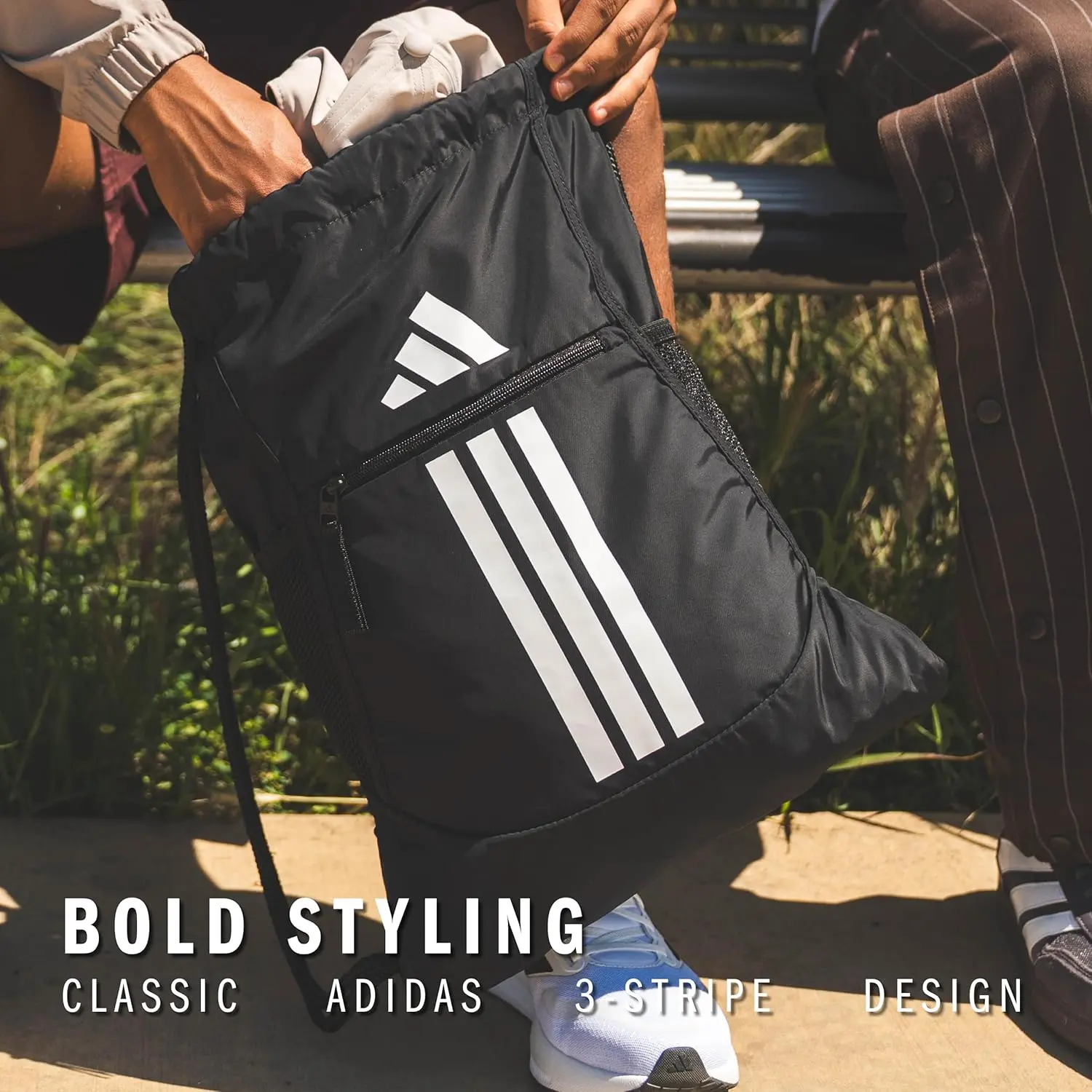 adidas Alliance Sackpack, Drawstring Backpack, Lightweight Small Gym Bag for Women and Men, Black, One Size image 6
