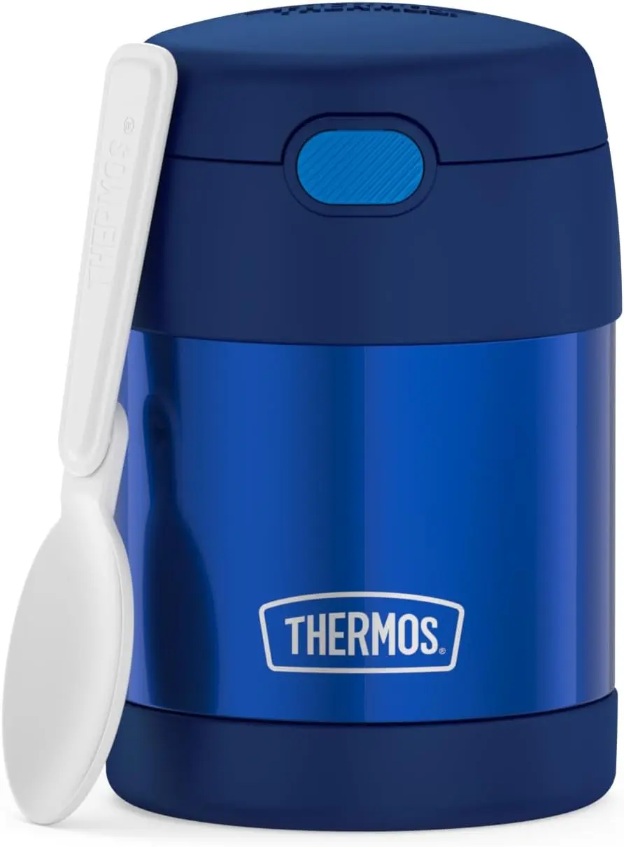 THERMOS FUNTAINER 10 Ounce Stainless Steel Vacuum Insulated Kids Food Jar with Folding Spoon, Navy image 1