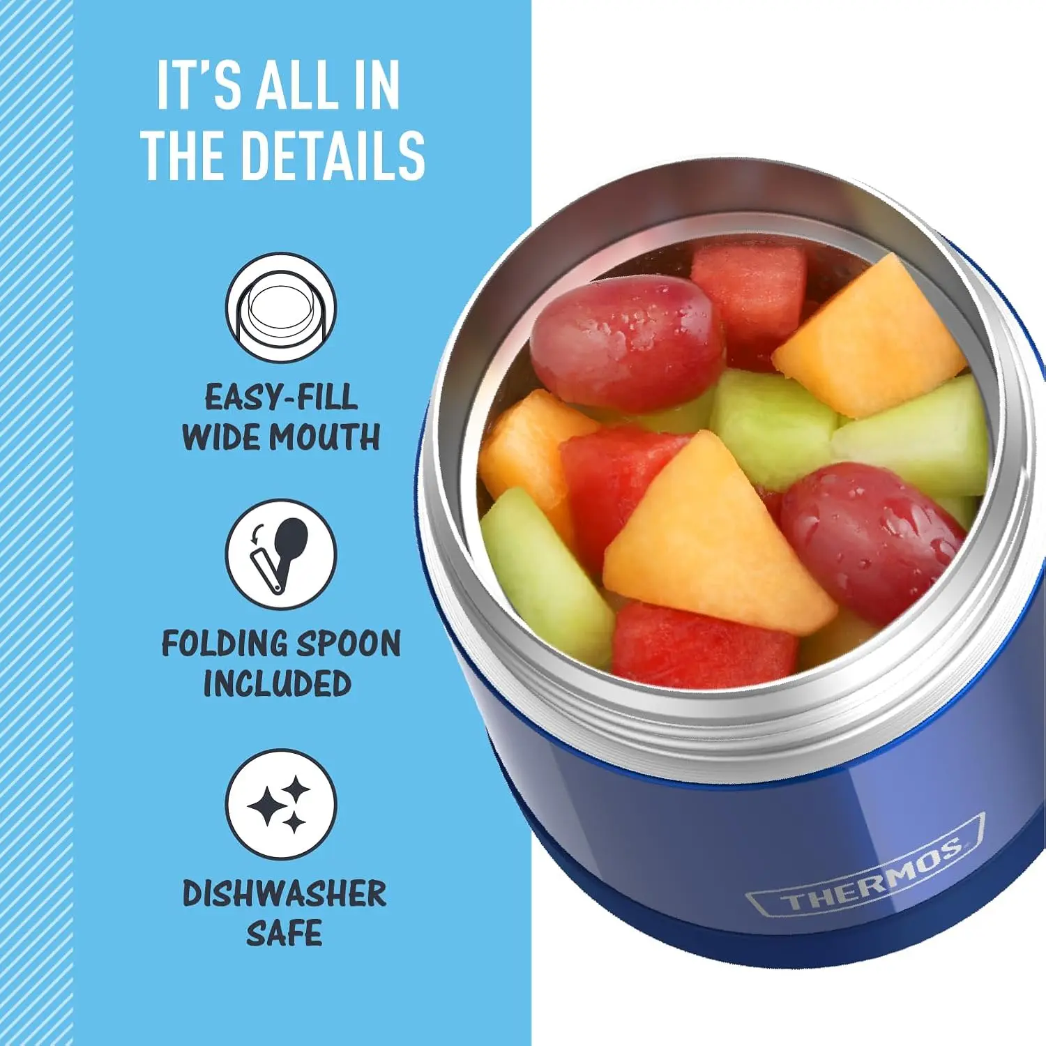 THERMOS FUNTAINER 10 Ounce Stainless Steel Vacuum Insulated Kids Food Jar with Folding Spoon, Navy image 4