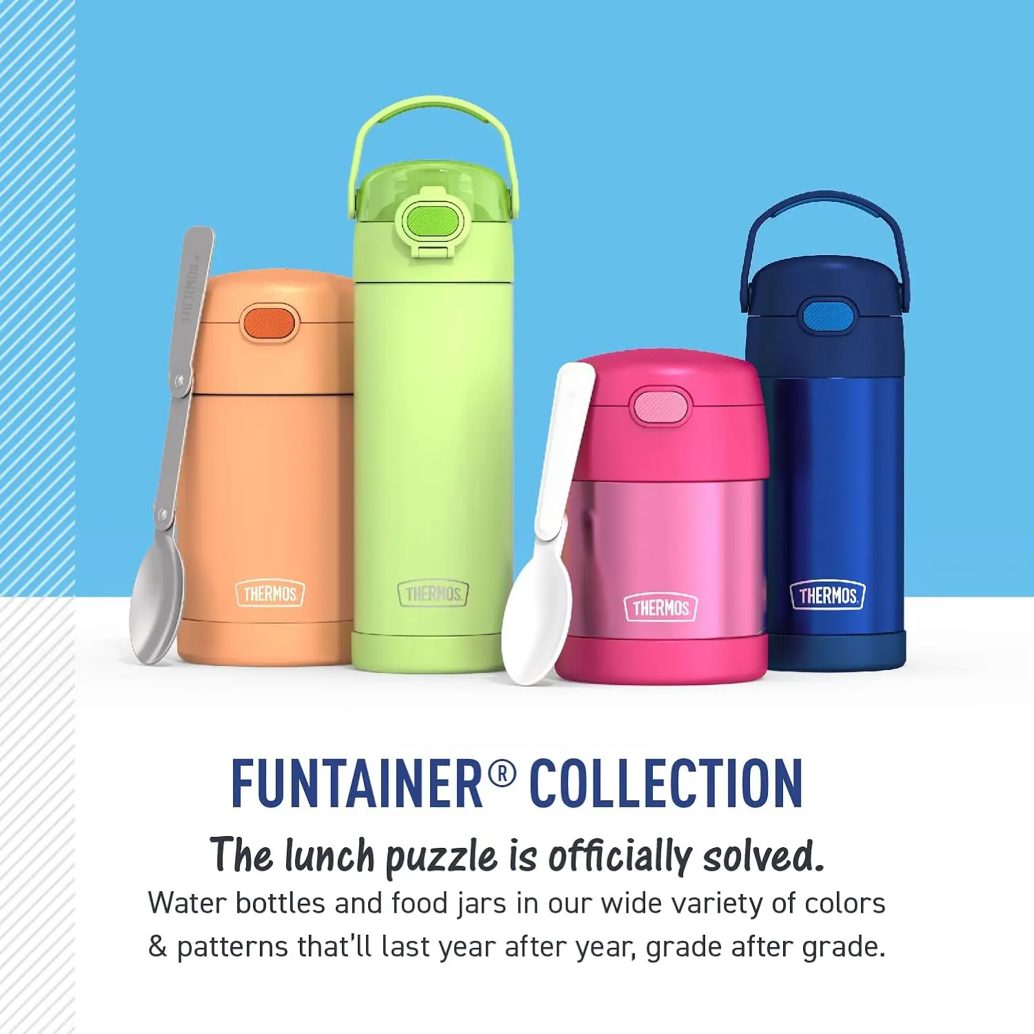 THERMOS FUNTAINER 10 Ounce Stainless Steel Vacuum Insulated Kids Food Jar with Folding Spoon, Navy image 6
