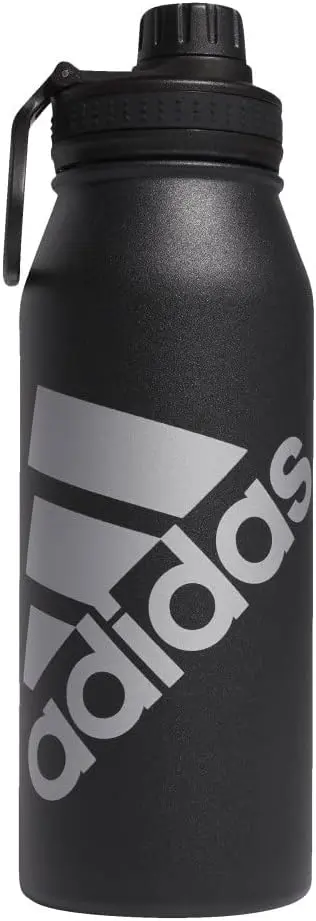 adidas 1 Liter (32 oz) Metal Water Bottle, Hot/Cold Double-Walled Insulated 18/8 Stainless Steel, Black/Silver Metallic, 32 Ounces image 1