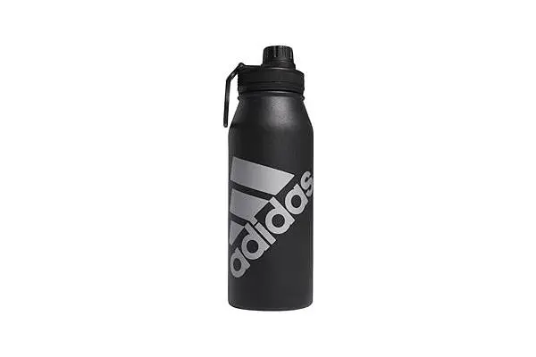 adidas 1 Liter (32 oz) Metal Water Bottle, Hot/Cold Double-Walled Insulated 18/8 Stainless Steel, Black/Silver Metallic, 32 Ounces image