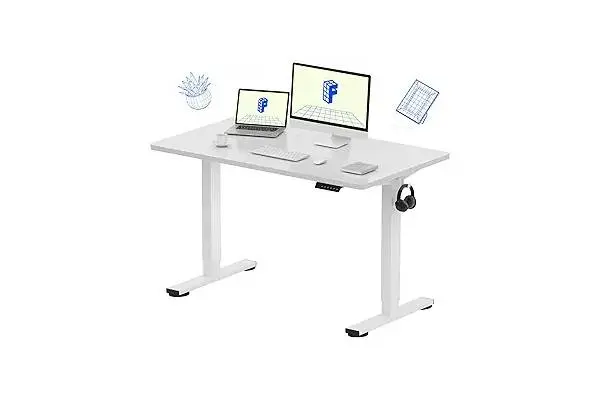 FLEXISPOT EN1 One-Piece Standing Desk, 48 x 24 Inches Electric Height Adjustable Desk for Home Office (White Frame + White Desktop) image