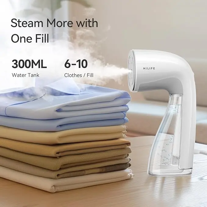 HiLIFE Steamer for Clothes, Handheld Clothes Steamer with Large 300ml Tank, 1100W Strong Power, 30S Fast Heat-up, Garment Fabric Wrinkle Remover, Portable & Compact Travel Size ONLY FOR 120V (White) image 3