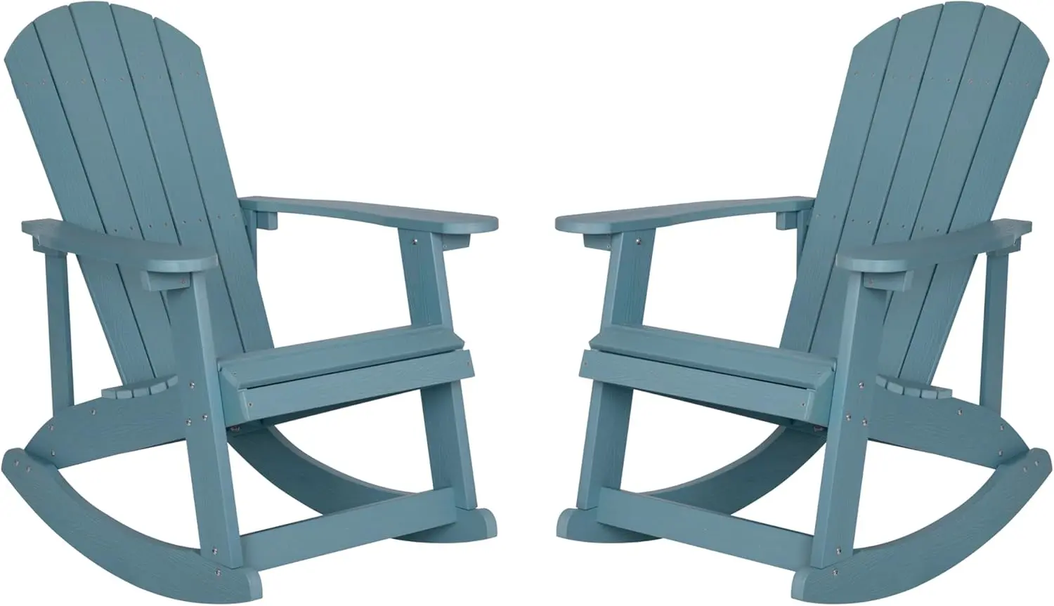 Flash Furniture Savannah Poly Resin Wood Adirondack Rocking Chair - All Weather Sea Foam Polystyrene - Stainless Steel Hardware - Set of 2 image 1