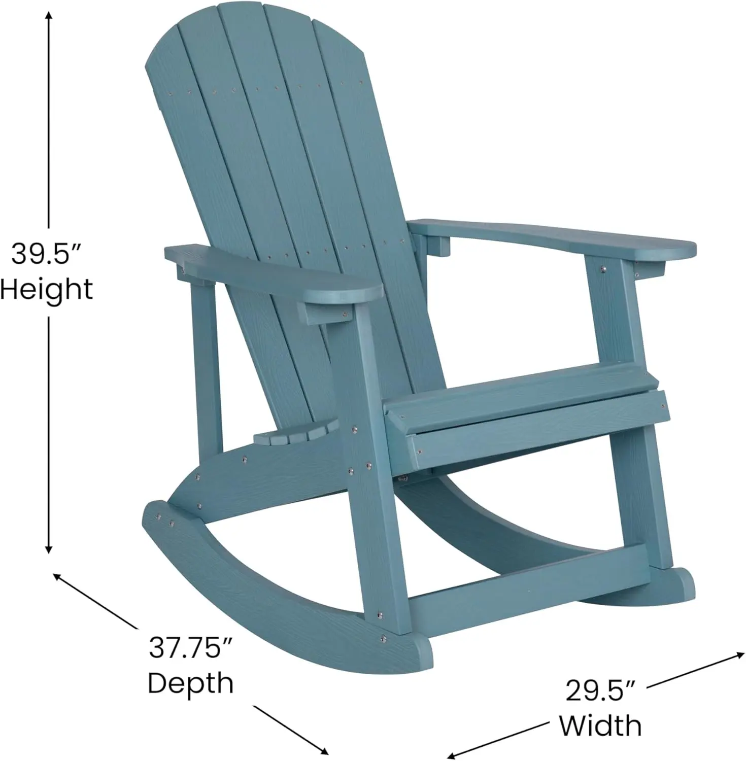 Flash Furniture Savannah Poly Resin Wood Adirondack Rocking Chair - All Weather Sea Foam Polystyrene - Stainless Steel Hardware - Set of 2 image 3
