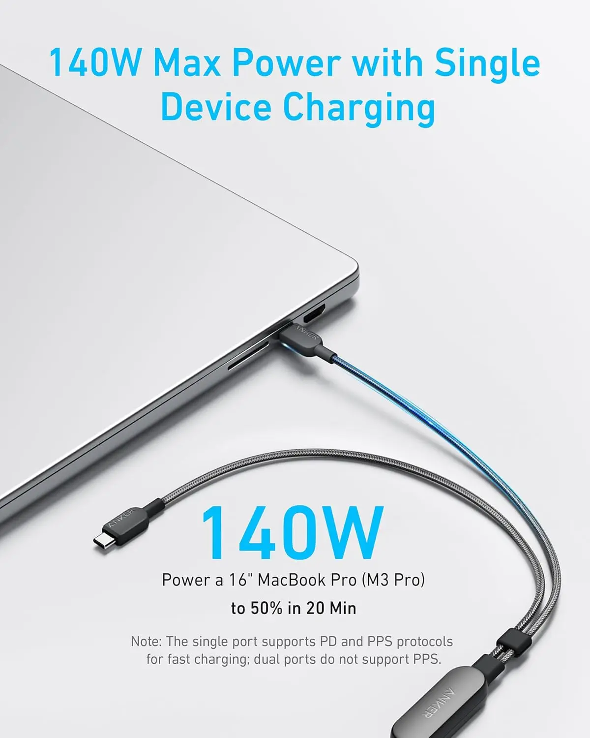 Anker Cable,4FT 2-in-1 USB C to USB C Cable 140W Max,Fast Charging for iPhone 16/16 Pro Max/15 Series,MacBook Air/Pro,and More(Braided,Black) image 4