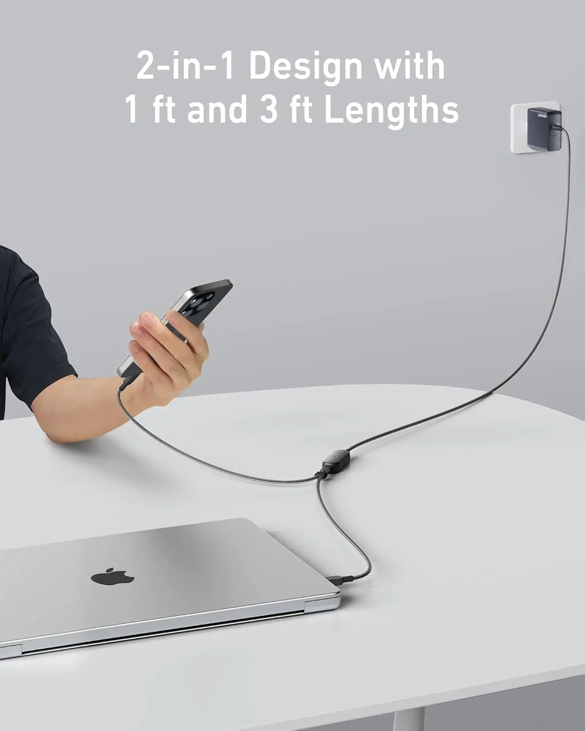 Anker Cable,4FT 2-in-1 USB C to USB C Cable 140W Max,Fast Charging for iPhone 16/16 Pro Max/15 Series,MacBook Air/Pro,and More(Braided,Black) image 6