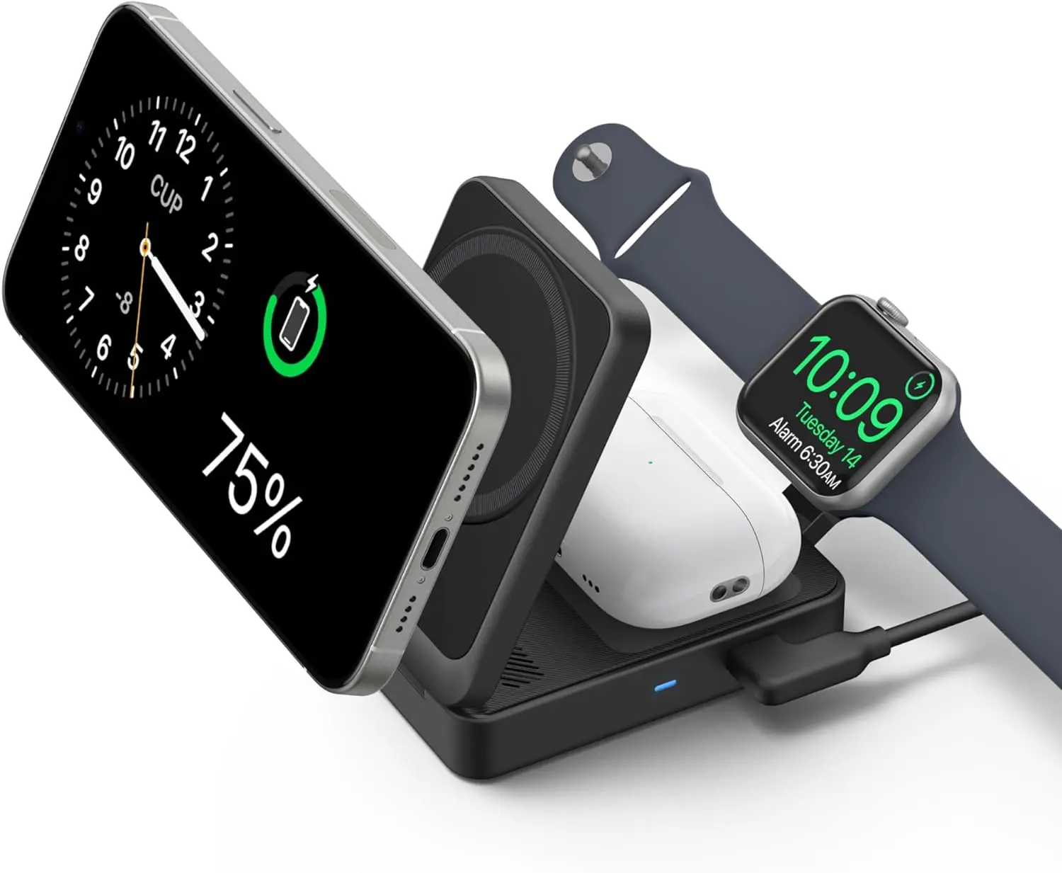 Anker MagGo 3 in 1 iPhone 16 Charging Station, MagSafe-Compatible Wireless Charger Stand, Qi2 Certified 15W Foldable Charger for iPhone 15, AirPods, Apple Watch 9 (Not a Power Bank, Adapter Included) image 1