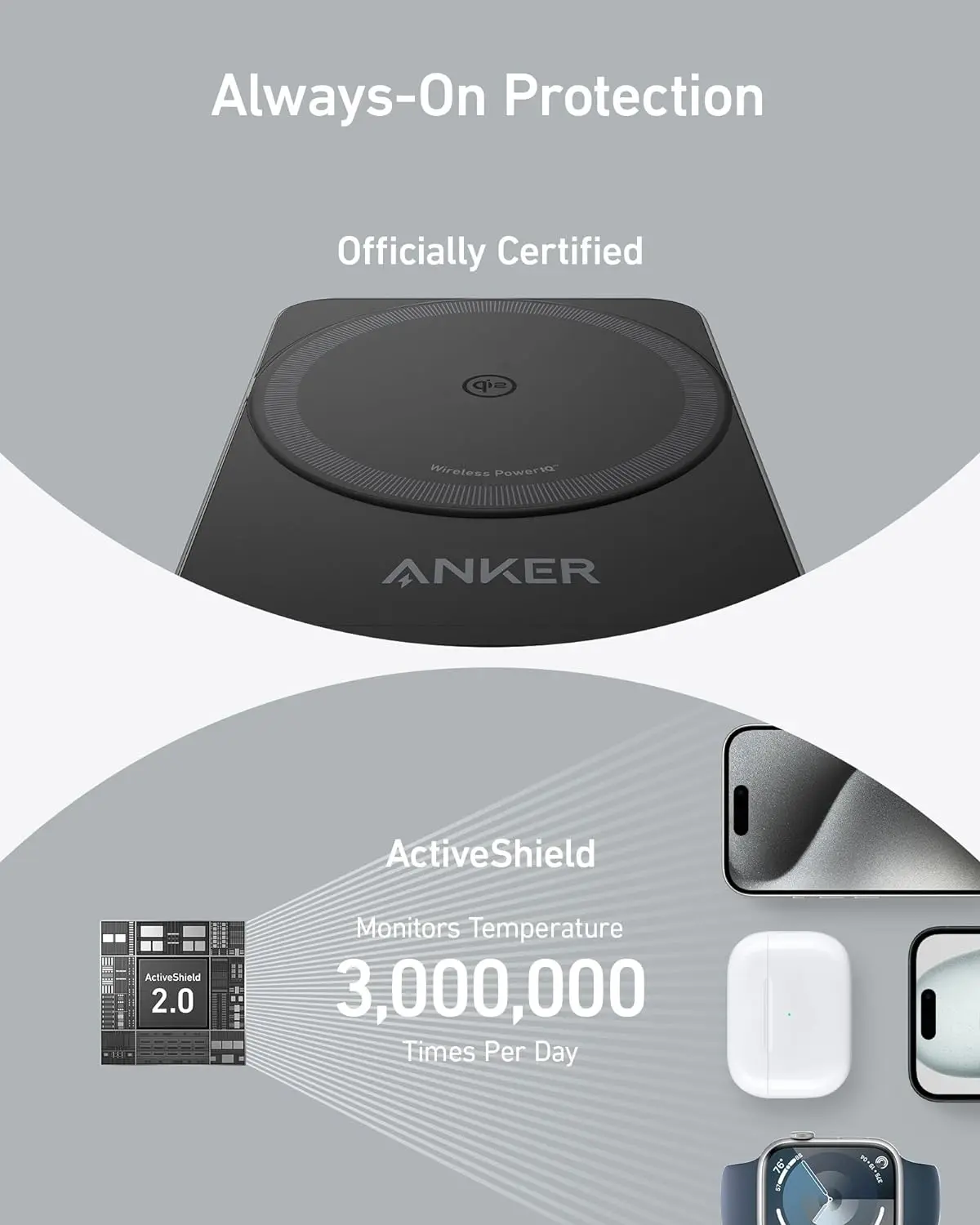 Anker MagGo 3 in 1 iPhone 16 Charging Station, MagSafe-Compatible Wireless Charger Stand, Qi2 Certified 15W Foldable Charger for iPhone 15, AirPods, Apple Watch 9 (Not a Power Bank, Adapter Included) image 7
