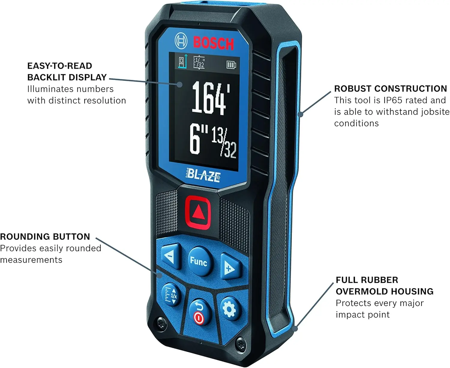 BOSCH GLM165-22 165 Ft Blaze Laser Distance Measure, Includes 2 AA Batteries, Belt Clip, & Pouch image 2