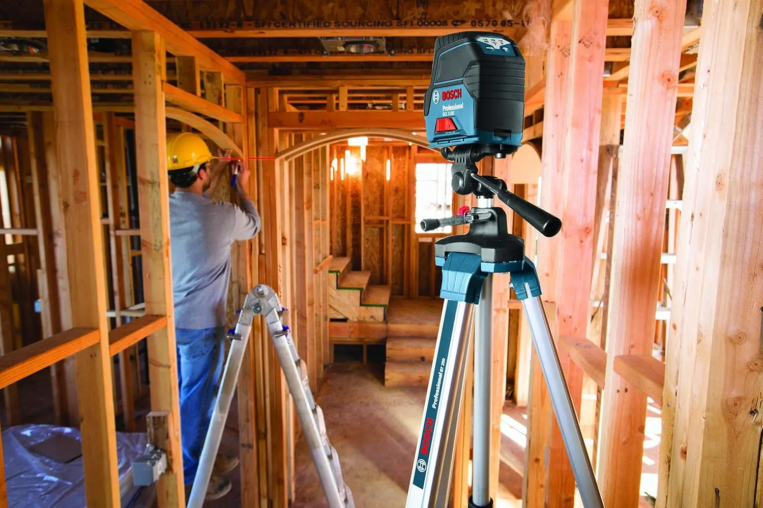 BOSCH GCL 2-160 65 Ft Self-Leveling Cross-Line Laser with Plumb Points, Includes Magnetic Rotating Mount, Ceiling Grid Clip, Laser Target Plate, 3 AA Batteries, & Hard Carrying Case image 10