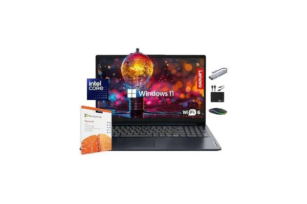 Lenovo IdeaPad Laptop Computer 2025, 15.6" Display, 12GB RAM, 1.1TB Storage (500GB SSD + 128GB eMMC + 500GB Ext), Intel Dual Core Processor, Long Battery, MarxsolAccessory, 1 Year Office 365, Win 11 image