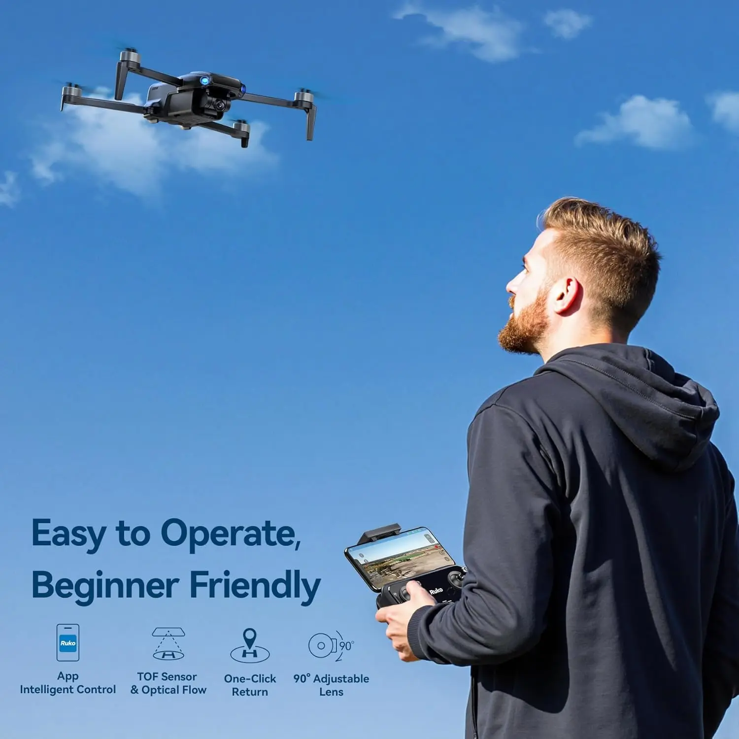 Ruko U11MINI Drones with Camera for Adults 4K, 70Mins 2 Batteries, Under 250g, Camera Drone with GPS TOF 9800FT Long Range Auto return for beginner image 3