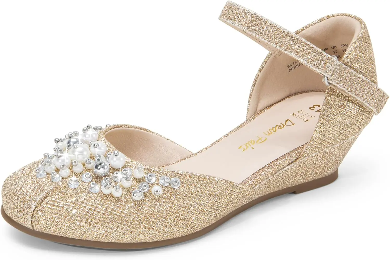 DREAM PAIRS Girls Dress Shoes Toddler Little Big Girls Heels Low Wedge Pumps with Pearls Rhinestone for Flower Girl Princess Wedding Party image 1