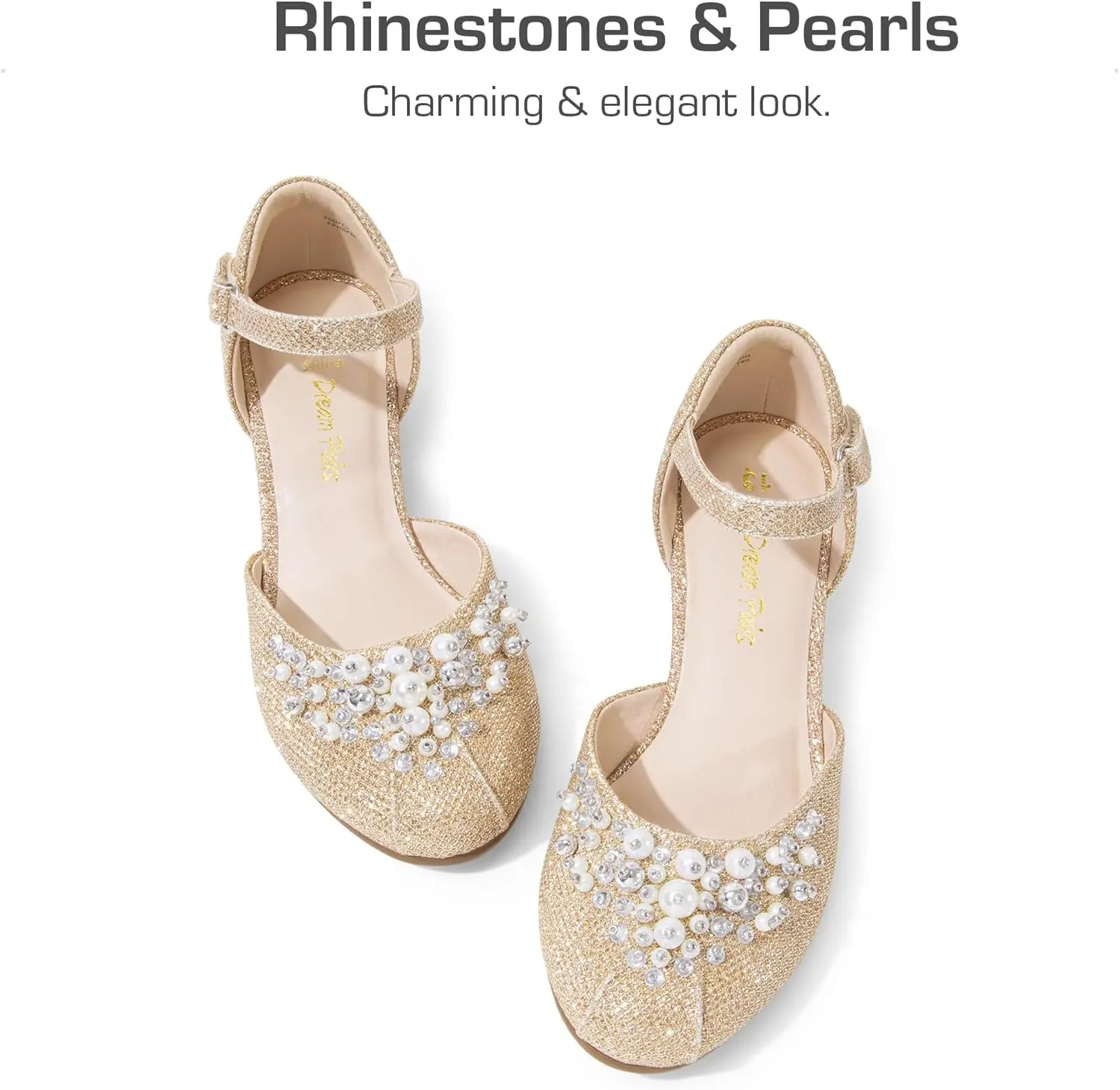 DREAM PAIRS Girls Dress Shoes Toddler Little Big Girls Heels Low Wedge Pumps with Pearls Rhinestone for Flower Girl Princess Wedding Party image 3