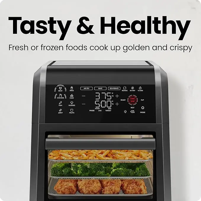CHEFMAN ExacTemp™ 12 Quart 5-in-1 Air Fryer with Integrated Smart Cooking Thermometer, 28 Touchscreen Presets, Rotisserie, Dehydrator, Bake, XL Convection Oven with Auto Shutoff, Black image 3