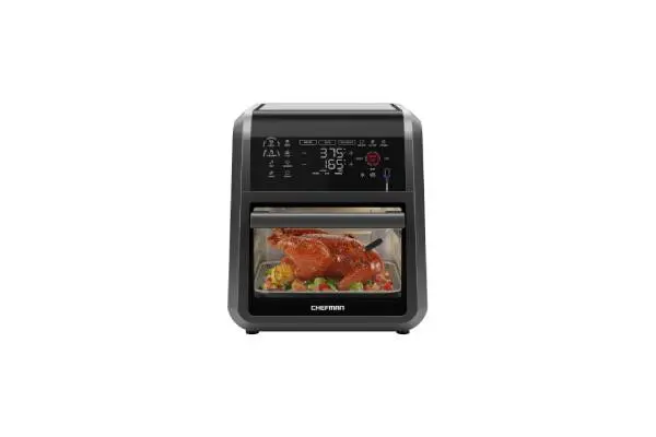 CHEFMAN ExacTemp™ 12 Quart 5-in-1 Air Fryer with Integrated Smart Cooking Thermometer, 28 Touchscreen Presets, Rotisserie, Dehydrator, Bake, XL Convection Oven with Auto Shutoff, Black image