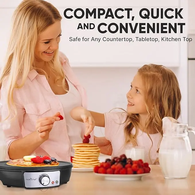Nutrichef Electric Crepe Maker & Griddle Cooktop - Nonstick 12 Inch Aluminum Hot Plate with LED Indicator Lights & Adjustable Temperature Control - Wooden Spatula & Batter Spreader Included image 3