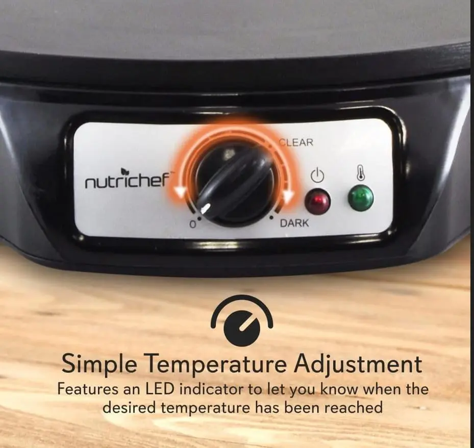 Nutrichef Electric Crepe Maker & Griddle Cooktop - Nonstick 12 Inch Aluminum Hot Plate with LED Indicator Lights & Adjustable Temperature Control - Wooden Spatula & Batter Spreader Included image 8