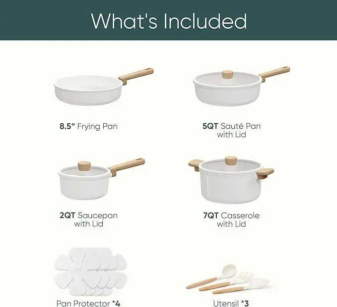 CAROTE 14Pcs Nonstick Ceramic Cookware Set, Non Toxic Cookware PFAS/PFOA Free, Cream White Pots and Pans Set Non Stick, Kitchen Cooking Pan Set, Large Capacity image 2
