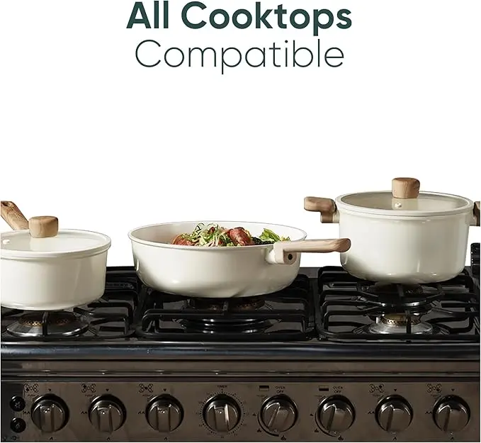 CAROTE 14Pcs Nonstick Ceramic Cookware Set, Non Toxic Cookware PFAS/PFOA Free, Cream White Pots and Pans Set Non Stick, Kitchen Cooking Pan Set, Large Capacity image 6