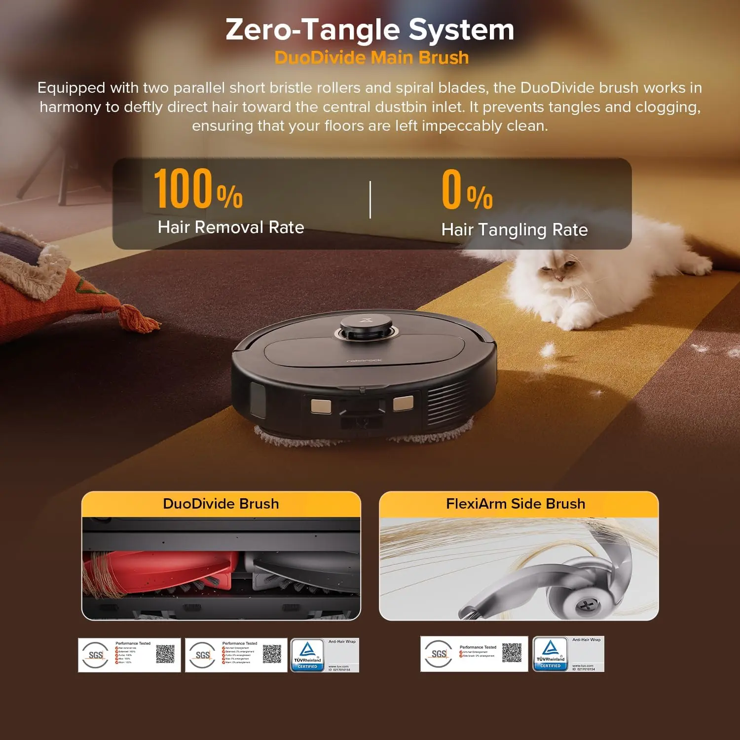 roborock Qrevo S5V Robot Vacuum and Mop, FlexiArm Edge Mopping, 12,000Pa Suction, Dual Zero-Tangle System, Smart Obstacle Avoidance, 10mm Mop Lifting, Auto Mop Washing&Drying, Self-Emptying&Refilling image 5