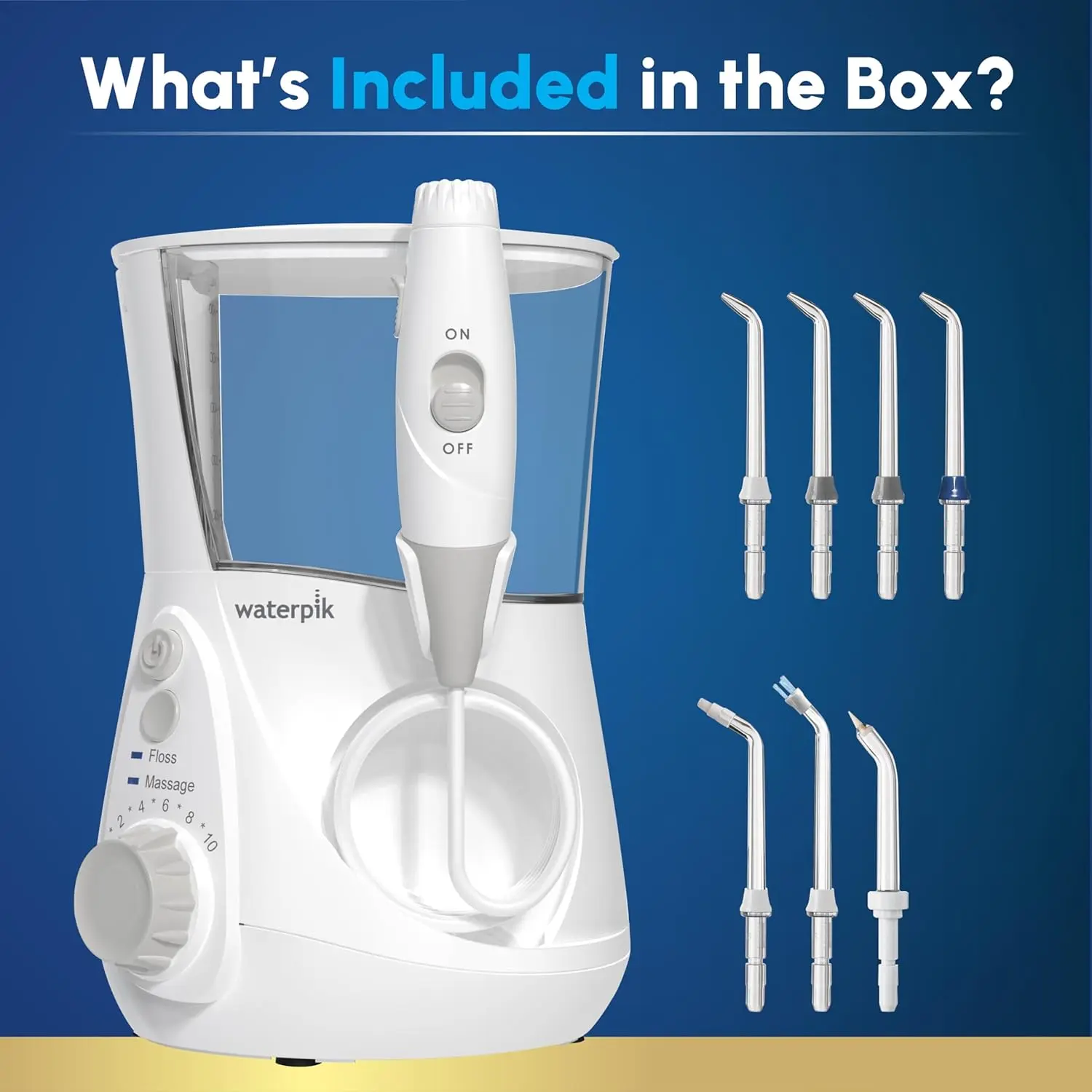 Waterpik Aquarius Water Flosser For Teeth Cleaning, Gums, Braces, Dental Care, Electric Power With 10 Settings, 7 Tips For Multiple Users And Needs, ADA Accepted, White WP-660, Packaging May Vary image 4