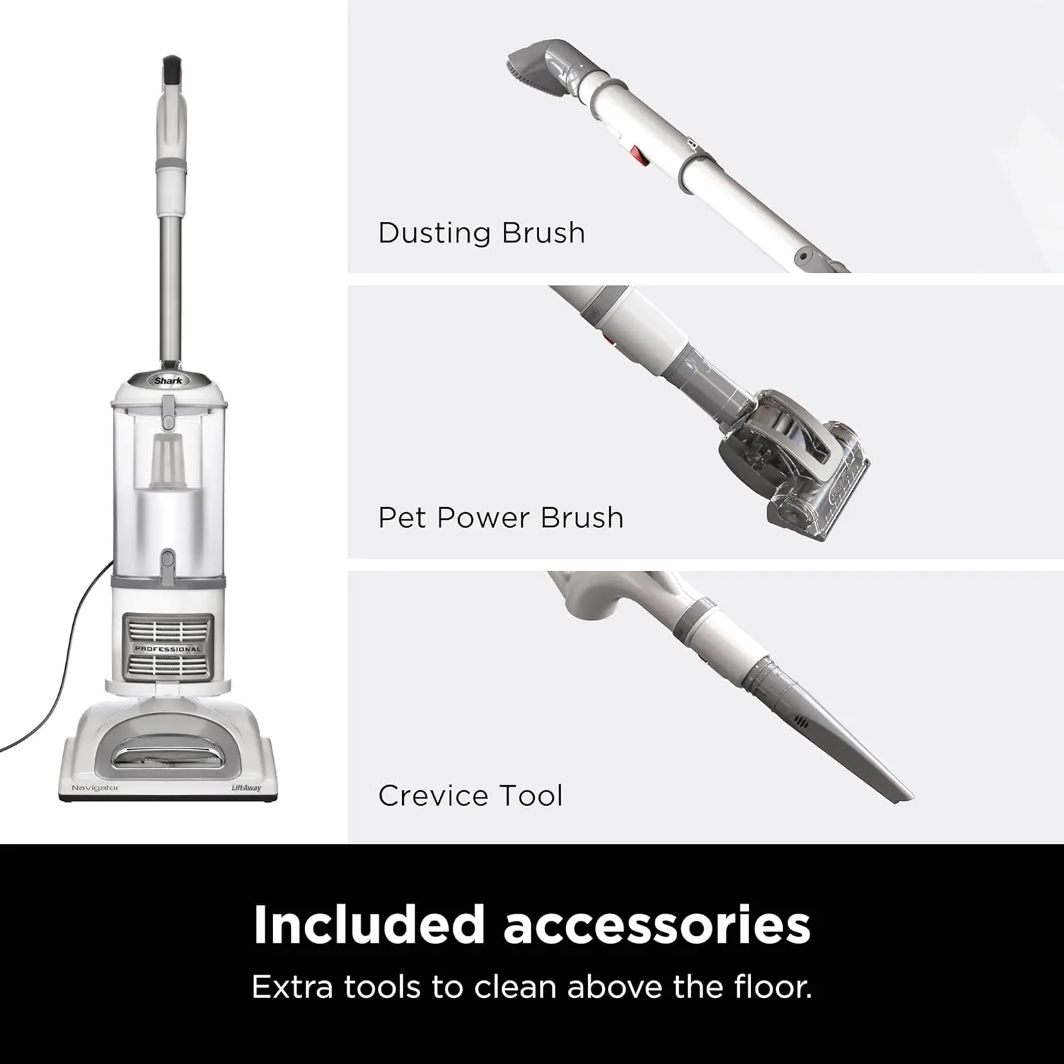 Shark | Upright Vacuum Cleaner | Navigator Lift-Away | Swivel Steering | HEPA Filter | Vacuum for Pet Hair | Crevice Tool & Dusting Brush Included | For Carpets & Hard Floors | White/Silver | NV356E image 8