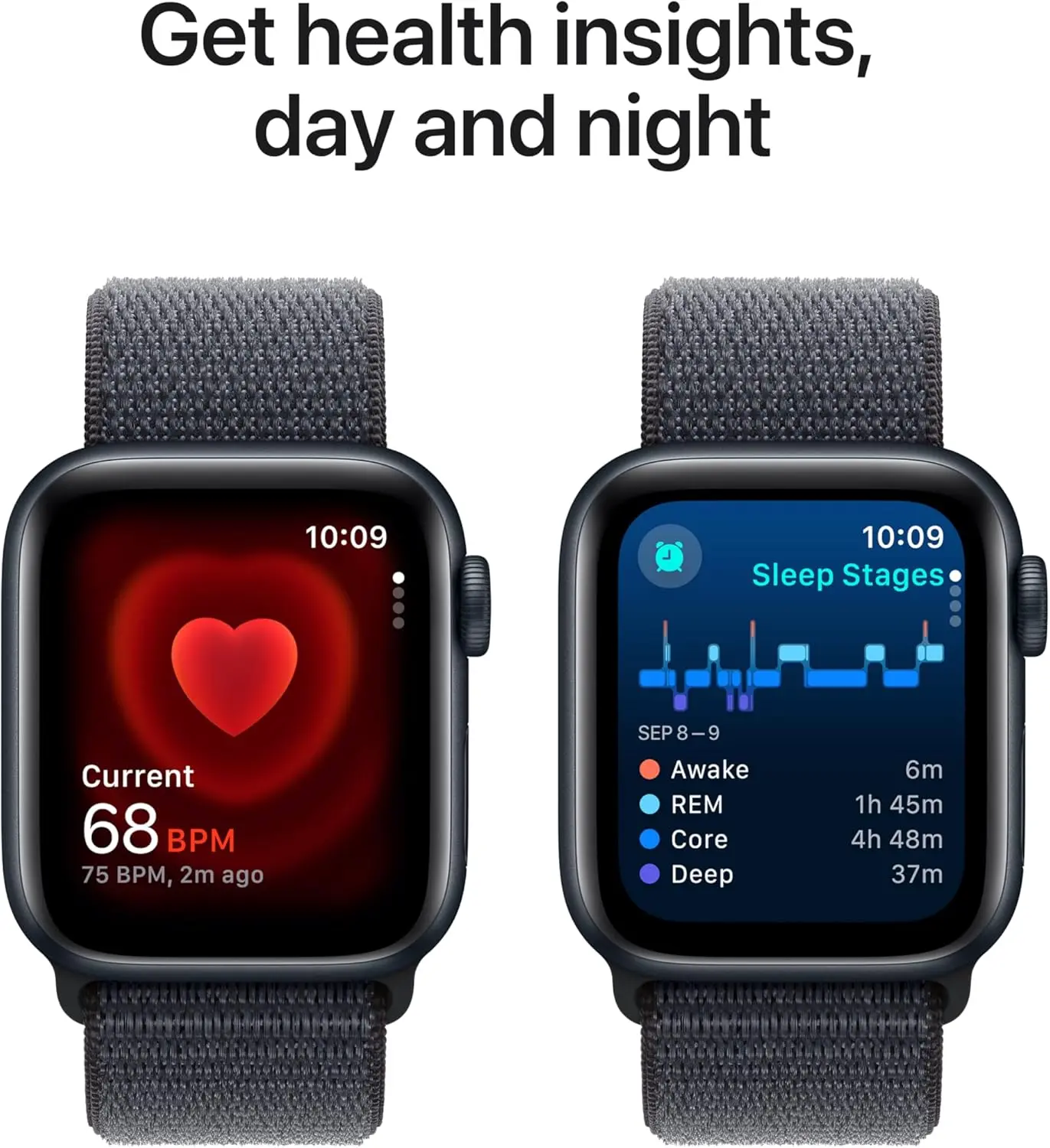 Apple Watch SE (2nd Gen) [GPS 40mm] Smartwatch with Midnight Aluminum Case with Ink Sport Loop One Size. Fitness and Sleep Trackers, Crash Detection, Heart Rate Monitor, Carbon Neutral image 5