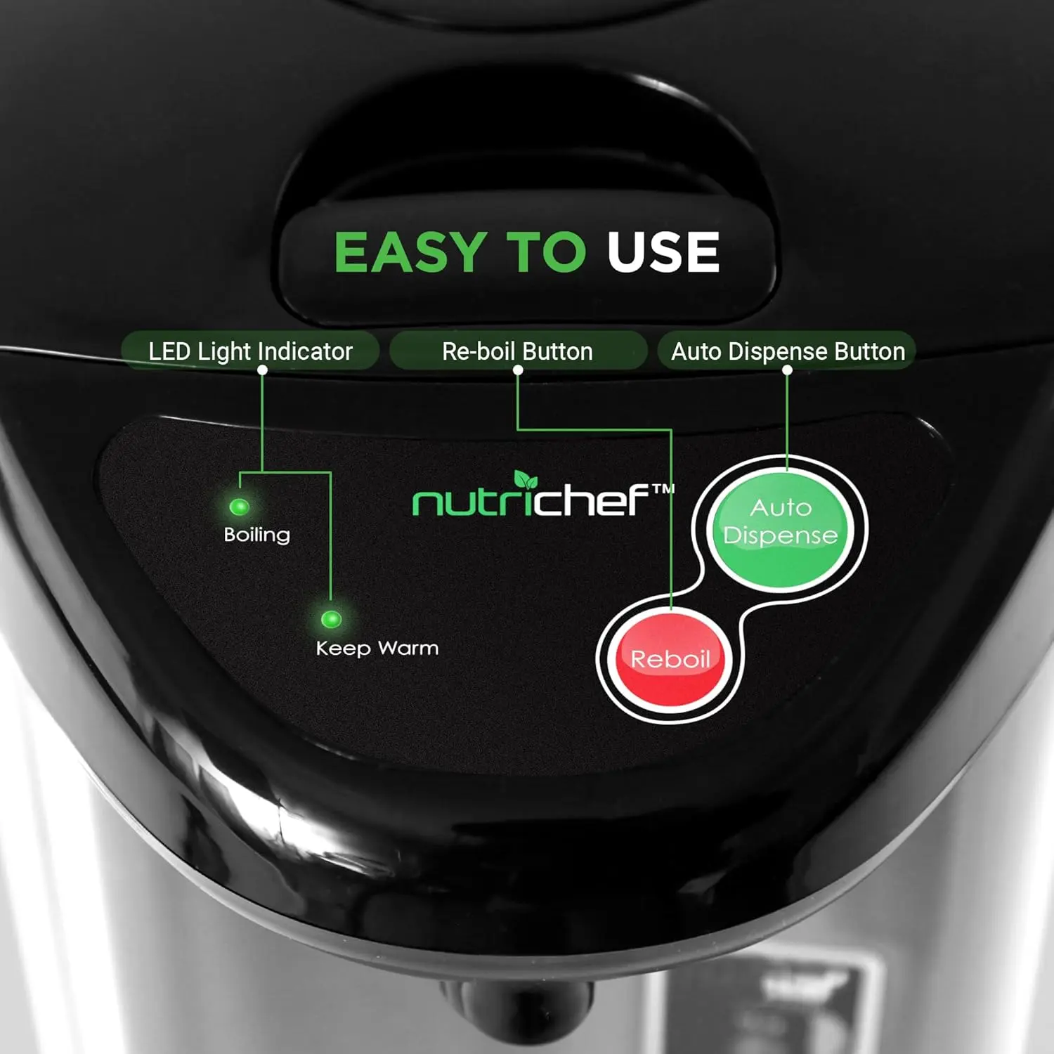 NutriChef Hot Water Urn Pot - Insulated Stainless Steel, Manual & Auto Dispense, Safety Lock Shutoff 3.38 QT- Auto Shut Off image 6
