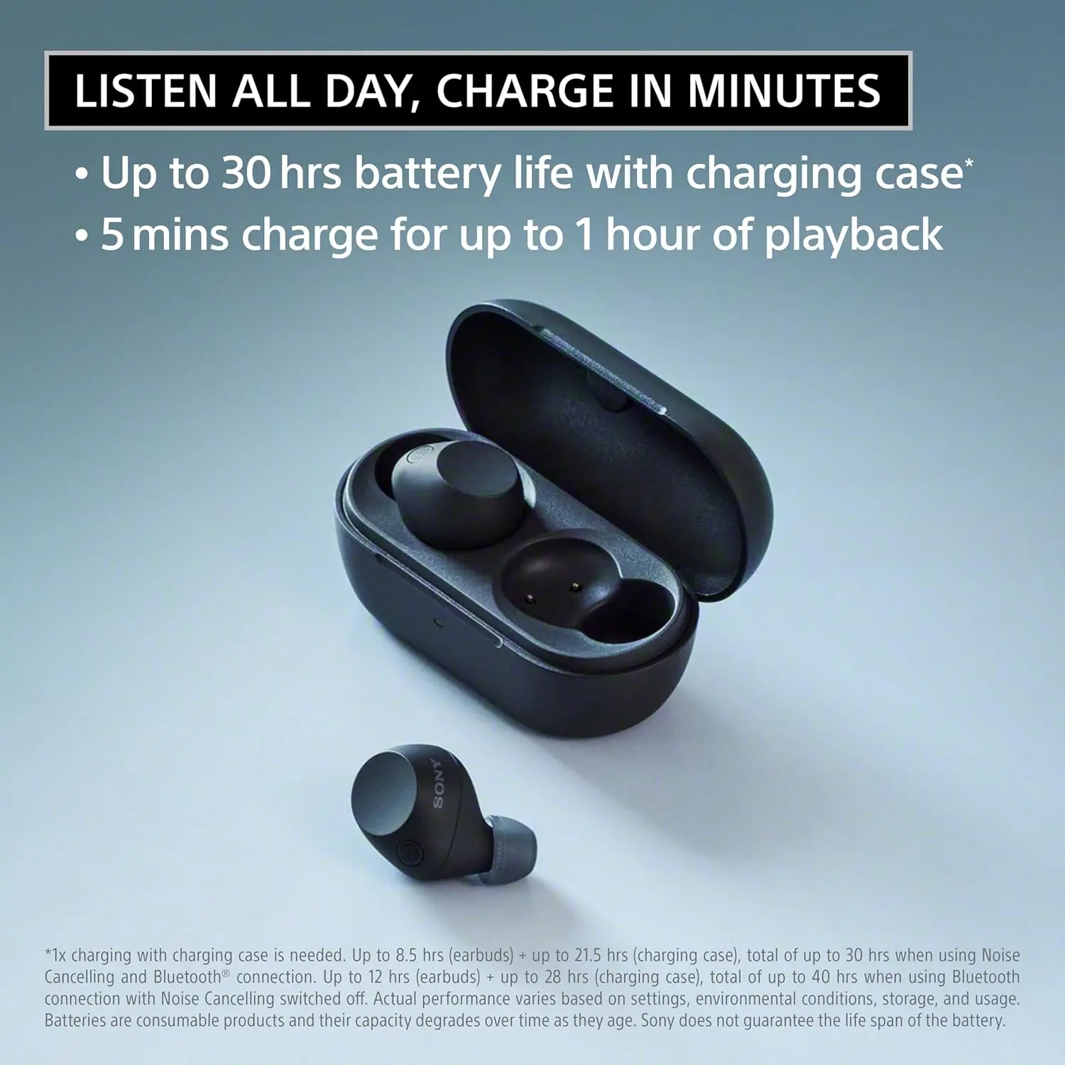 Sony WF-C710N Truly Wireless Noise-Canceling Earbuds with up to 30-Hour Battery Life, Lightweight and Secure, Glass Blue image 3