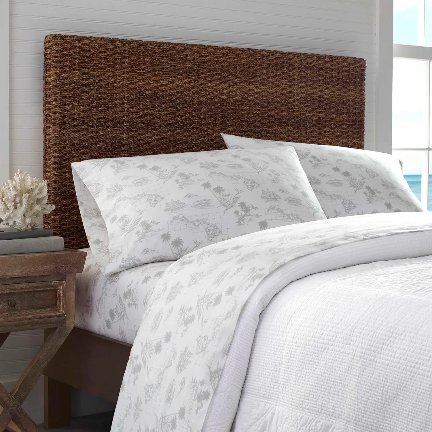 Tommy Bahama - King Sheets, Cotton Percale Bedding Set, Crisp & Cool, Stylish Home Decor (Vintage Map Grey, King) image 4