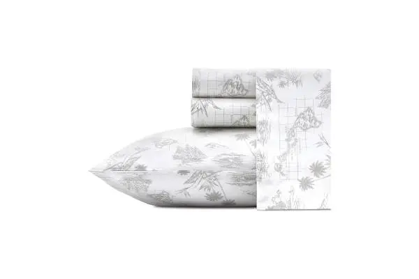 Tommy Bahama - King Sheets, Cotton Percale Bedding Set, Crisp & Cool, Stylish Home Decor (Vintage Map Grey, King) image