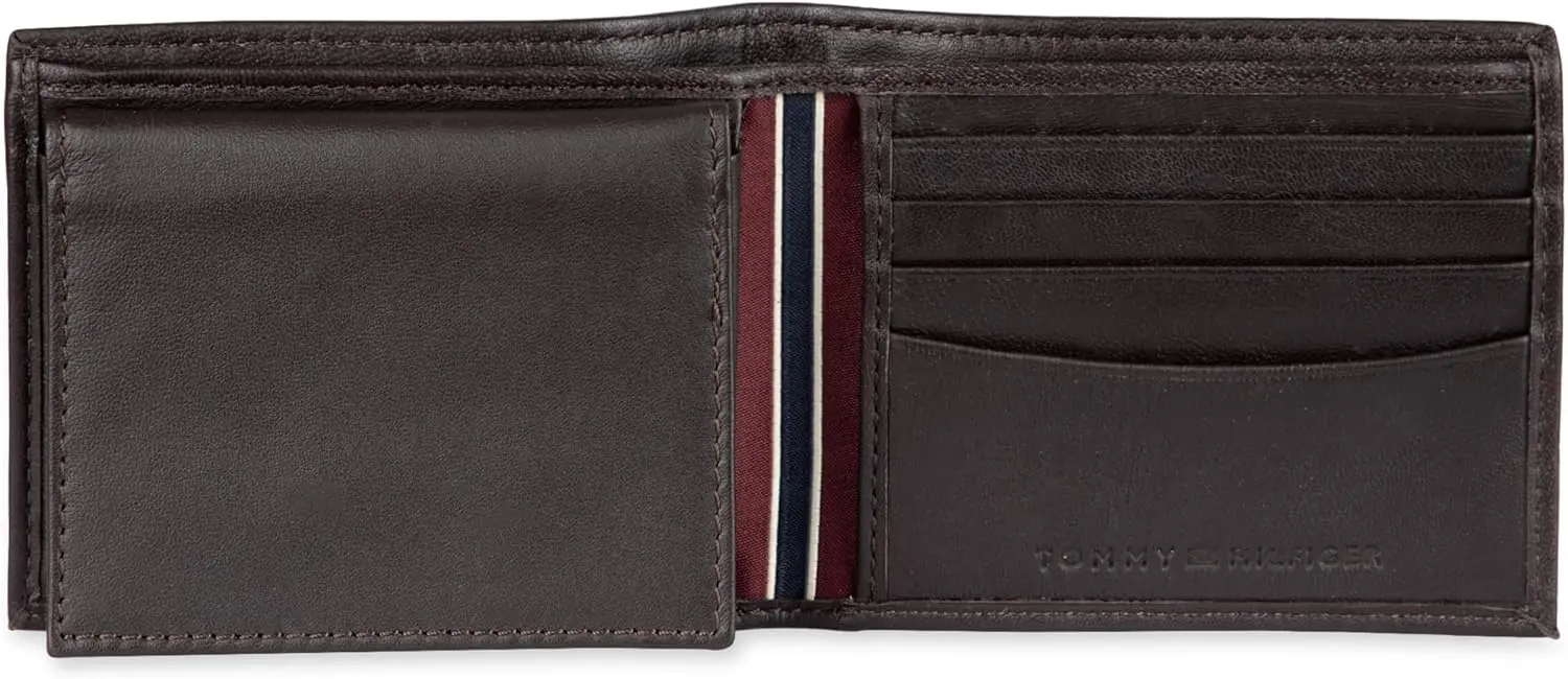 Tommy Hilfiger Men's Leather Wallet - Thin Sleek Casual Bifold with 6 Credit Card Pockets and Removable ID Window, British Tan image 4