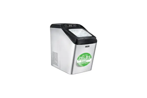 NutriChef Countertop Nugget Ice Maker Machine - Electric Nugget Ice Maker Countertop with Ice Scoop and Basket, Includes Rear-Mounted Hose Drainage, Compact, Convenient, and Incredibly Fast - NCICNUG image
