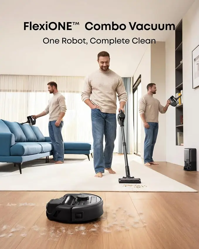 eufy Robot Vacuum 3-in-1 E20,with Versatile Stick and Handheld Vacuum Cleaner Combo,Self Emptying Up to 75 Days,Max 30,000Pa,Smart Obstacle Avoidance,Pro-Detangle,Ideal for Carpet,Crevices,Stairs image 2