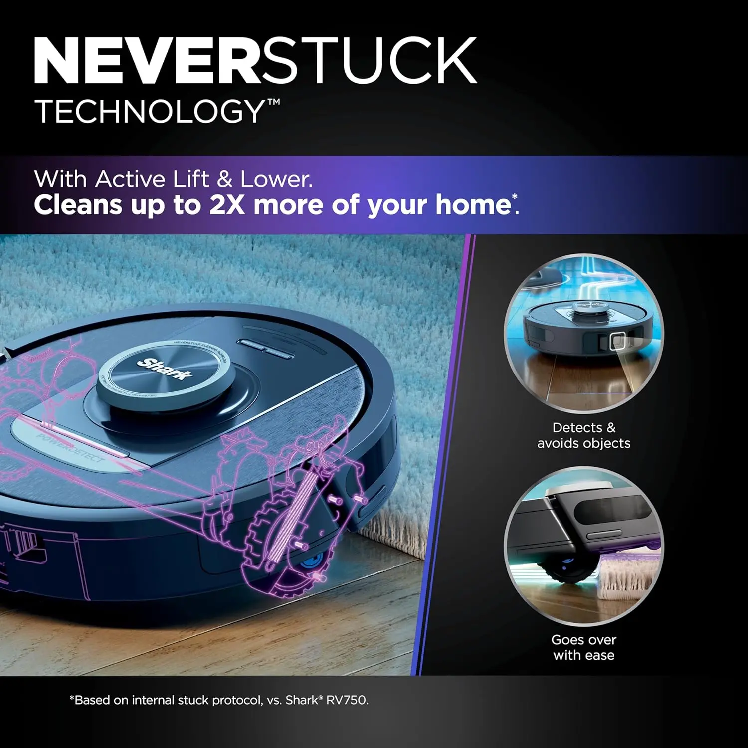 Shark PowerDetect Self-Empty Robot Vacuum with NeverStuck Technology, Auto Deep-Clean Carpets & Hardfloors, XL 60 Day Capacity HEPA Bagless Base Neutralizes Odors, for Pet Hair, Black (AV2820AE) image 10