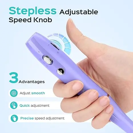 COSLUS Cordless Electric Nail Drill File: Nail Drill Machine with Stepless Speed Knob for Acrylic Gel Dip Powder Polish, Professional Portable Manicure Pedicure Rechargeable for Home Salon Use Purple image 3