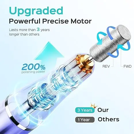 COSLUS Cordless Electric Nail Drill File: Nail Drill Machine with Stepless Speed Knob for Acrylic Gel Dip Powder Polish, Professional Portable Manicure Pedicure Rechargeable for Home Salon Use Purple image 5